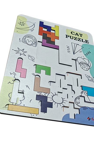 gift plus Colorful Wooden Intelligence Game - Cat Shaped Puzzle - Educational Montessori Toy
