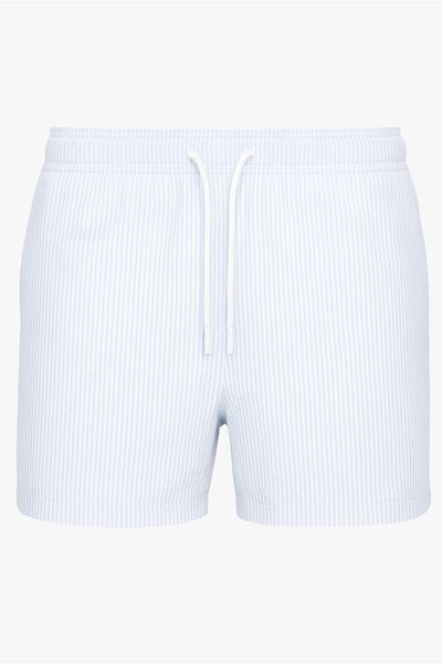 DOFİ Men's Striped Seersucker Swim Shorts – Pockets, Mesh, Elastic and Drawstring Waist