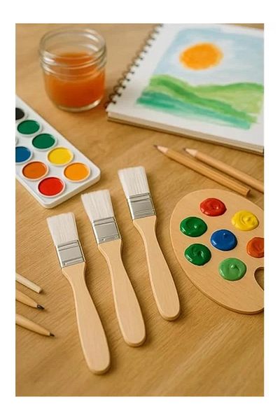 ShopZum Canvas Wall Large Area 3-Piece Floor Brush White Bristle Brush Wooden Handle