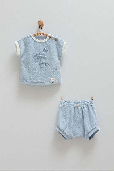 Caramell Sunny Days Palm Pattern Towel Fabric Tshirt Shorts Set Blue