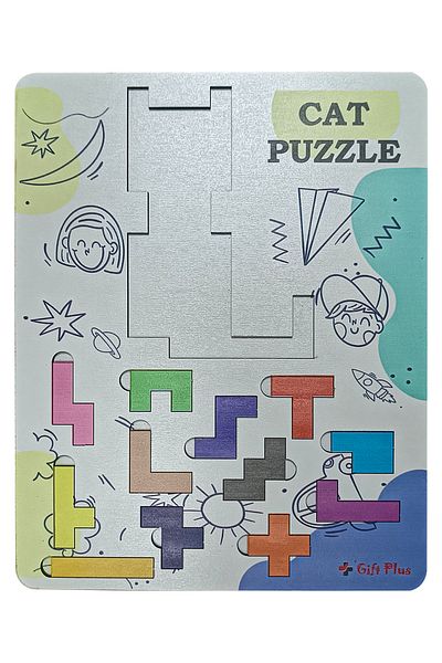gift plus Colorful Wooden Intelligence Game - Cat Shaped Puzzle - Educational Montessori Toy