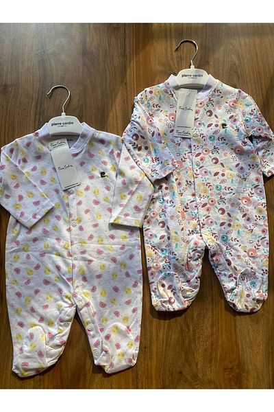 Pierre Cardin 100% Patterned Cotton Booties Long Sleeve 2-Piece Baby Jumpsuit Set