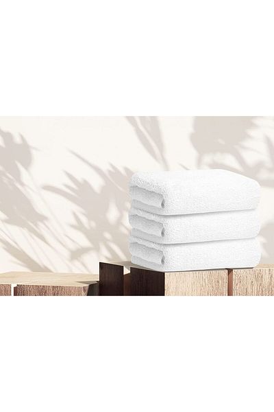 MELONIE Set of 3 White 100% Cotton Hotel Bath Towels 90X150 Cm, White Hotel Towels