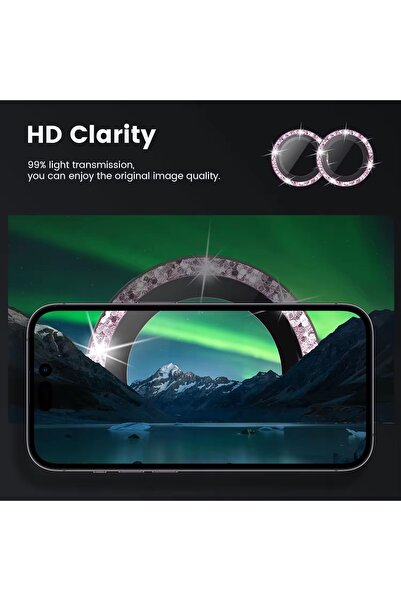 Go Aksesuar Iphone 13 - 13 Mini Uyumlu Taşlı Elmas Glitter Kamera Lens Koruyucu Cam
