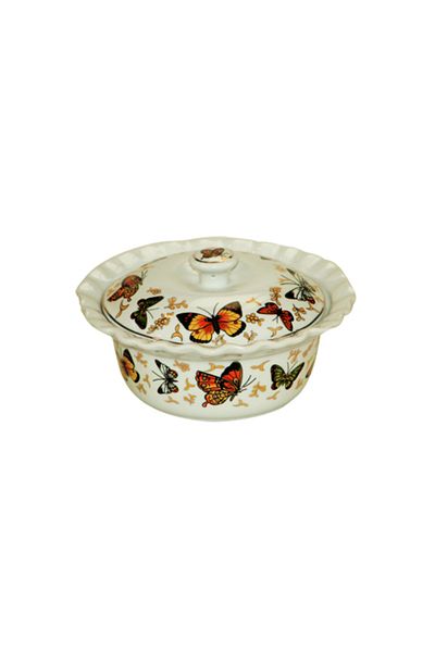 ERGENÇLERZÜCCACİYE Porcelain Round Sugar Bowl with Butterfly Figured Lid