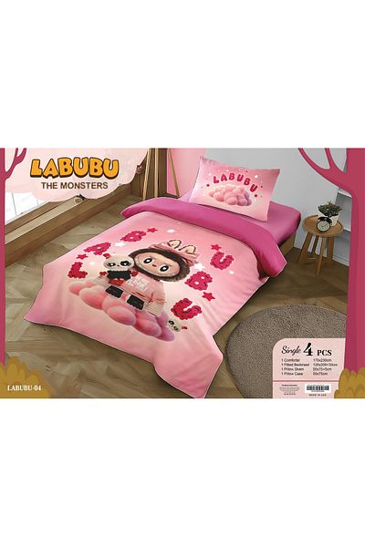 LABUBU Kids Comforter Set - 4 Piece Cartoon Bedding | Soft, Hypoallergenic, Fade Resistant
