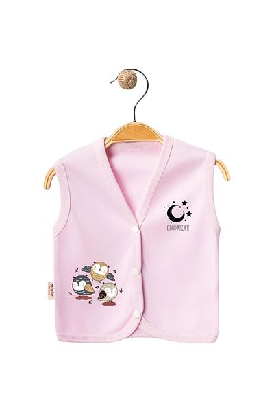 Babexi Owl Printed Combed Cotton Vest Pink