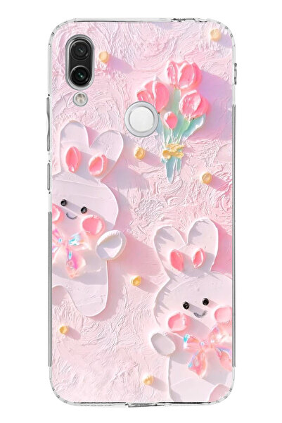 TechTree Redmi Note 7 Uyumlu Sevimli Tavşanlar Şeffaf Silikon Kılıf