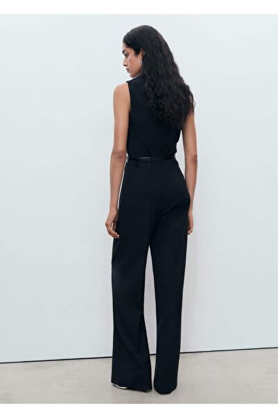 MANGO Woman Drape yaka ve kemerli uzun tulum