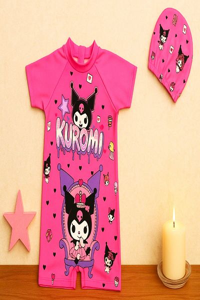 DeKuBaby New Season Cute Character Printed Uv Protection Girls' Jumpsuit Swimsuit with Quick Dry Feature