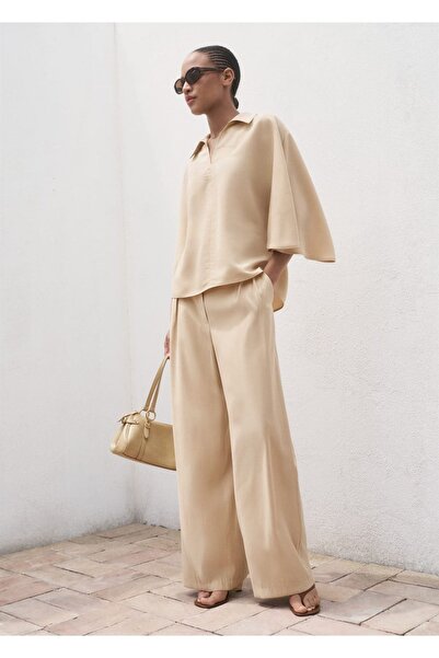 MANGO Woman Pensli düz kesim pantolon