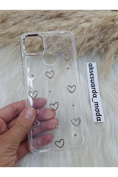 ZB Aksesuarda Moda Xiaomi Redmi 9c - 10a Uyumlu Kalpli Simli Şeffaf Kılıf