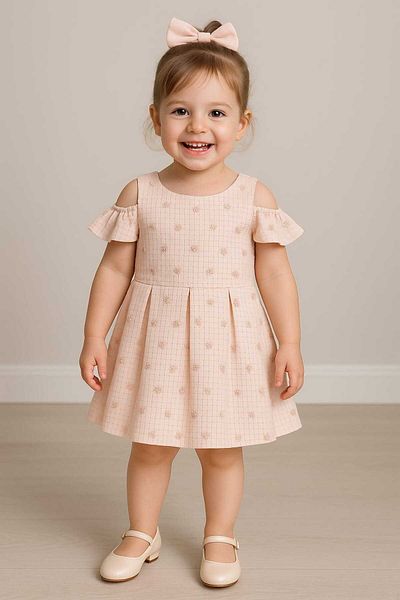 GAMZEAKKUŞ Off-The-Shoulder, Daisy Patterned, Pleated Girl's Evening Dress