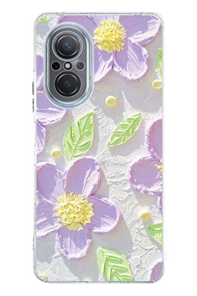TechTree Huawei Nova 9 Se Uyumlu Mor Papatyalar Sulu Boya Şeffaf Silikon Kılıf
