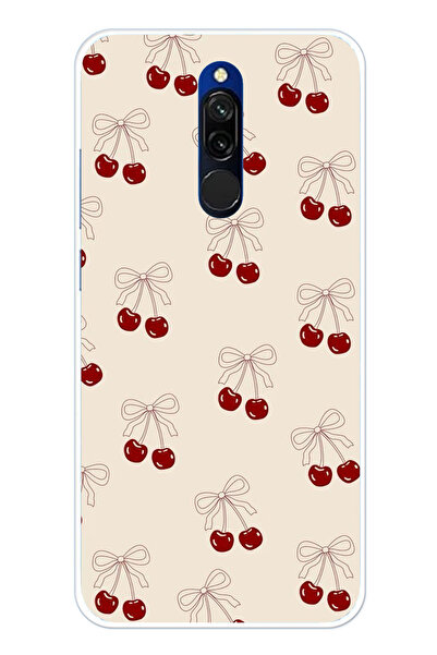 TechTree Redmi 8 Uyumlu Fiyonklu Kirazlar Şeffaf Silikon Kılıf