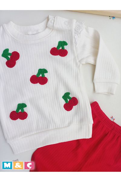 MÇ FAMİLY STORe Baby Girl Red Bottom Top Set Baby Embroidered 2-Piece Set