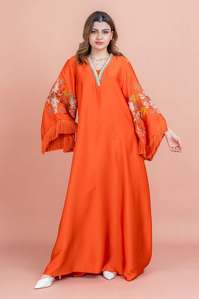 IKKXA Shimmer Detail Sleeves Embroidered Jalabiya