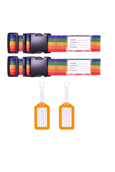 OEM 4-piece set, 2 suitcase straps and 2 labels, 190 x 5.5 cm, nylon, polypropylene, multicolor