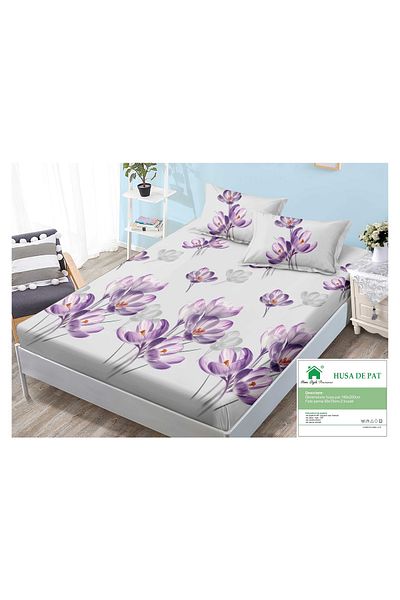 FIONNA.RO Elasticated Duvet Cover and Pillowcases Made of Finet 180x200cm - Lilac Flowers
