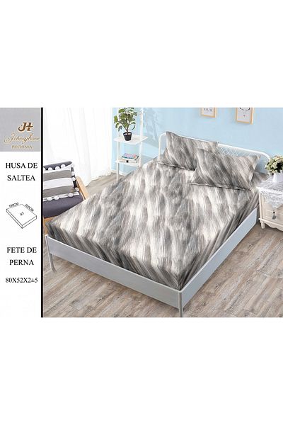 FIONNA.RO Elasticated Duvet Cover and Pillowcases Made of Finet 180x200cm - Grey and White Painted