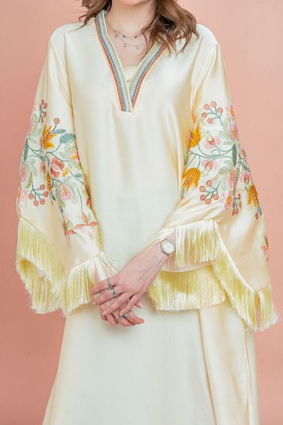 IKKXA Shimmer Detail Sleeves Embroidered Jalabiya