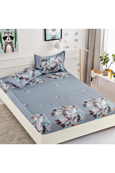 FIONNA.RO Elasticated Duvet Cover and Pillowcases Made of Finet 180x200cm - Wolves and Feathers