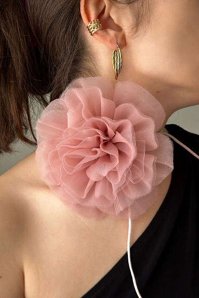 CHANCE GİFT Halter Neck Fabric Flower Cloth Brooch Women Pendant Lace-Up Luxury Neck Accessory