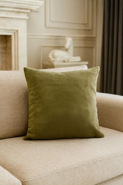 Viadela Natural Green Velvet Soft Textured Throw Pillow – 43X43 cm