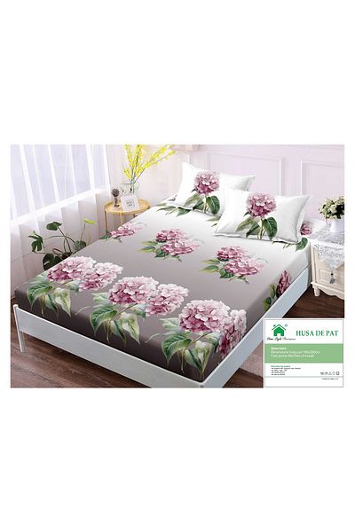 FIONNA.RO Elasticated Duvet Cover and Pillowcases Made of Finet 180x200cm - Pink Flowers
