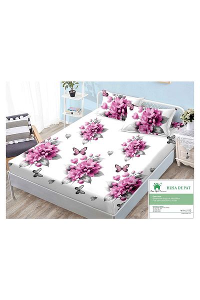 FIONNA.RO Elasticated Duvet Cover and Pillowcases Made of Finet 180x200cm - Pink Floral Print
