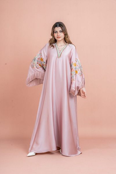 IKKXA Shimmer Detail Sleeves Embroidered Jalabiya