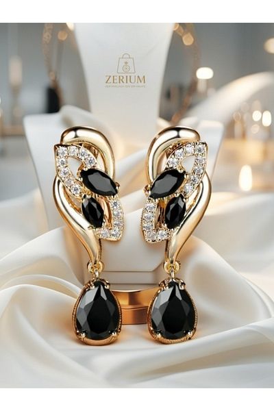 ZERİUM Queen Sparkle Drop Zircon Dangle Earrings