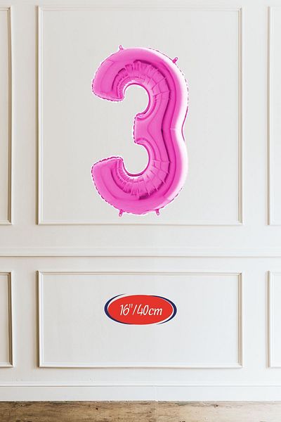 Atölye Mi 3 Year Old Pink Girl Birthday Concept 16Inch Pink Number Happy Birthday Banner Set