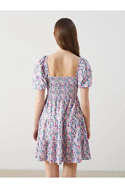 LC Waikiki LCWAIKIKI Classic Kare Yaka Çiçekli Balon Kollu Elbise (S5)