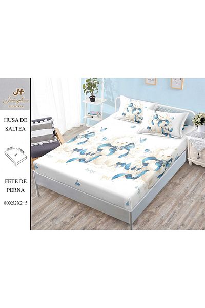 FIONNA.RO Elasticated Pillowcase and Pillowcases Made of Finet 180x200cm - Teddy Bear with Bow