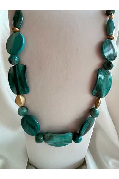 COCOSH TAKI Turquoise Colored Stone Gold Detailed Long Multi Necklace