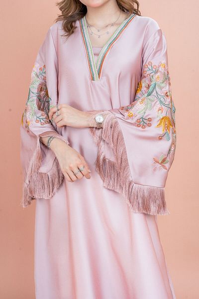 IKKXA Shimmer Detail Sleeves Embroidered Jalabiya