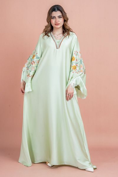 IKKXA Shimmer Detail Sleeves Embroidered Jalabiya