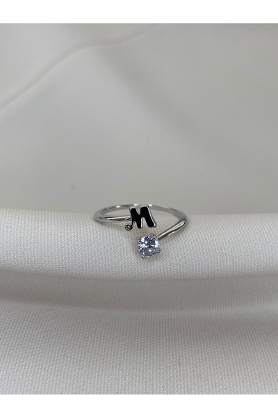 TAYS Accessories M Harfli Ayarlanabilir Tek Taşlı Yüzük