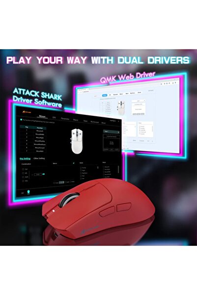 Epomaker ATTACK SHARK X1 Üç Modlu Oyuncu Faresi Dokunmatik Yüzey RGB Şarj İst...