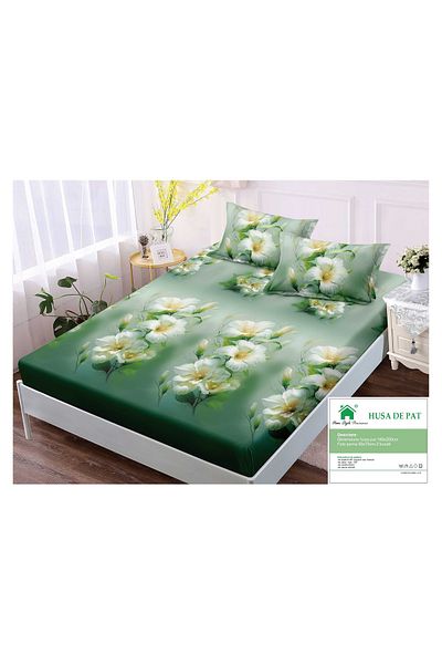 FIONNA.RO Elasticated Duvet Cover and Pillowcases in Finet 180x200cm - Floral Green