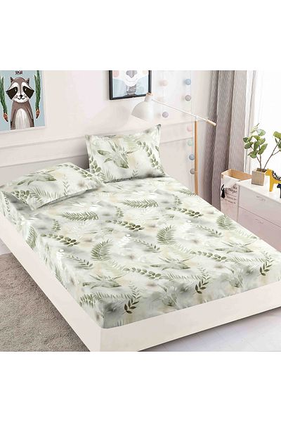 FIONNA.RO Elasticated Duvet Cover and Pillowcases Made of Finet 180x200cm - Green Leaves