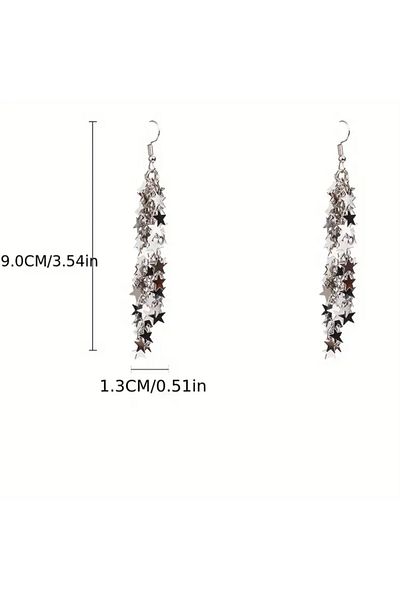 Yıldız Accessory Long Dangle Star Steel Earrings Comet Galaxy Earrings Gold and Silver Color