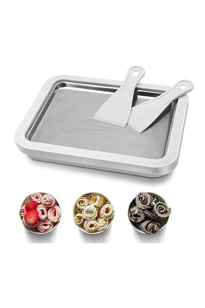 BV Plita termica pentru inghetata Thailandeza instant tip rulou, Accesorii Incluse, 22 cm, Alb, 411COF