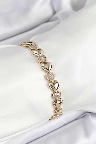SeyCey.co Xuping Brass Row Heart Model Gold Color Women's Bracelet
