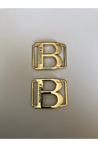 KumaşEvi Altın Renk B Harfli Plastik Ayakkabı Tokası | Fashion Yazılı | 4.5x5...