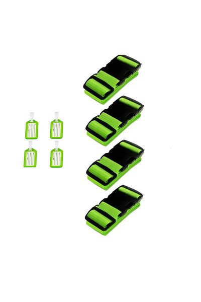 OEM Set of 4 luggage tag straps, 180 x 5 cm, polyester, plastic, green, black