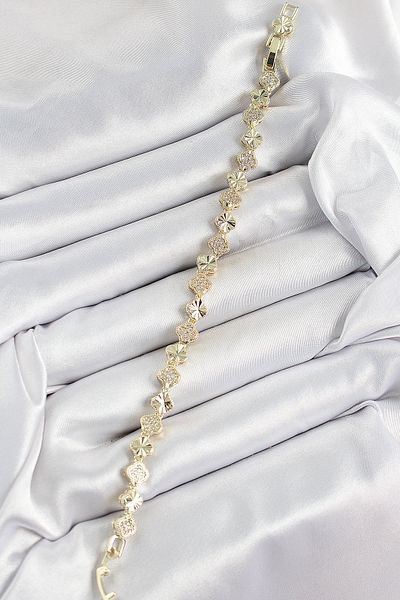 SeyCey.co Brass Zircon Stone Row Clover Model Gold Color Women's Bracelet