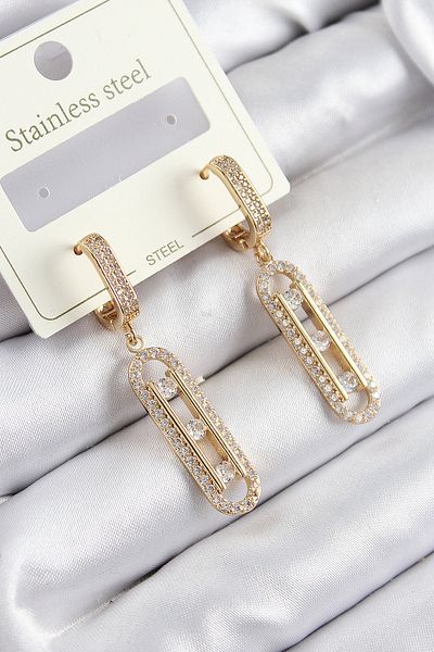 SeyCey.co 316L Steel Zircon Stone Dangle Messika Model Gold Color Women's Earrings