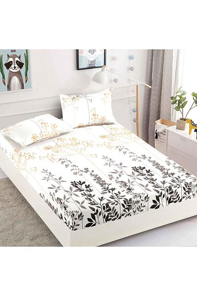 FIONNA.RO Elasticated Duvet Cover and Pillowcases in Finet 180x200cm - Cream with Leaves